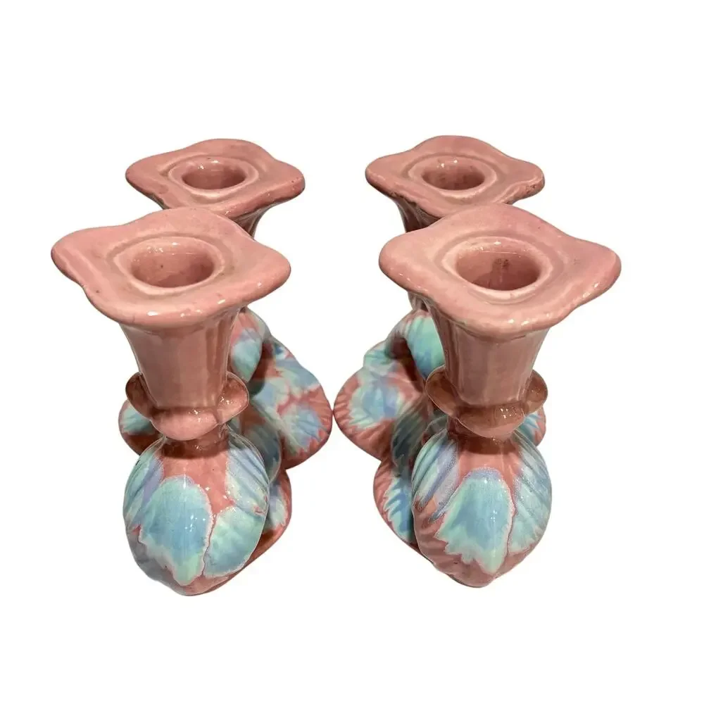 Vintage Mid Century Royal Haeger pottery candle holders Mauve Blue Agate PAIR